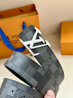 Louis Vuitton Damier check belt end with silver-toned LV buckle and holes