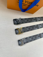 Louis Vuitton Damier check belt with silver and gold LV buckles