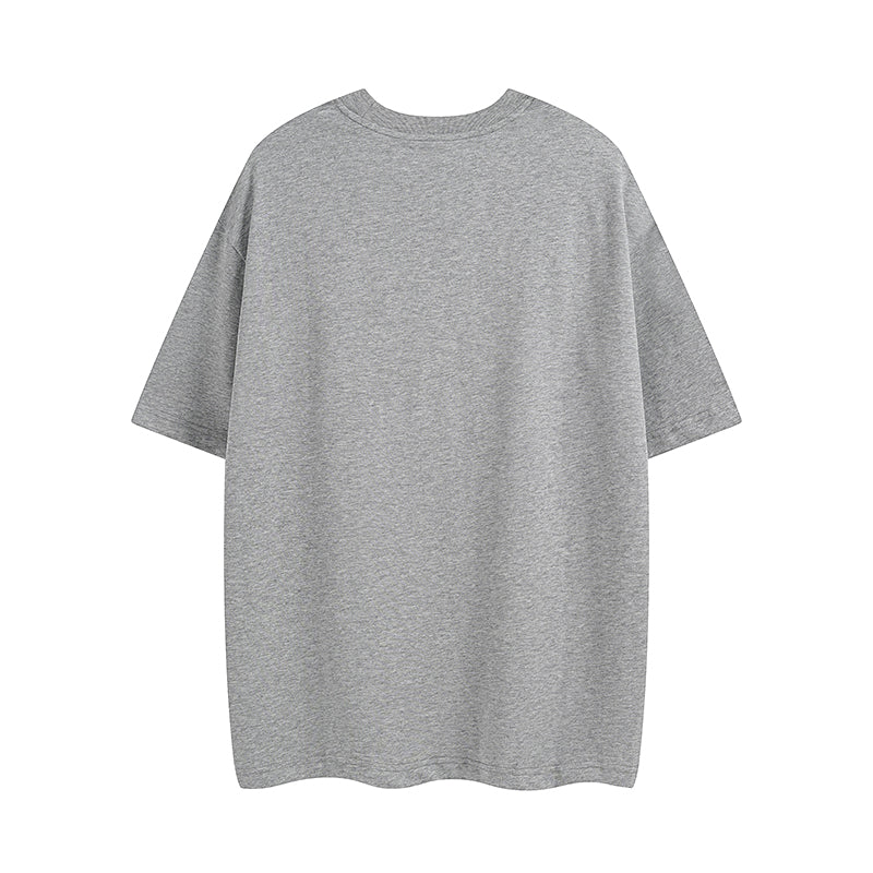 Grey short-sleeve T-shirt with plain back
