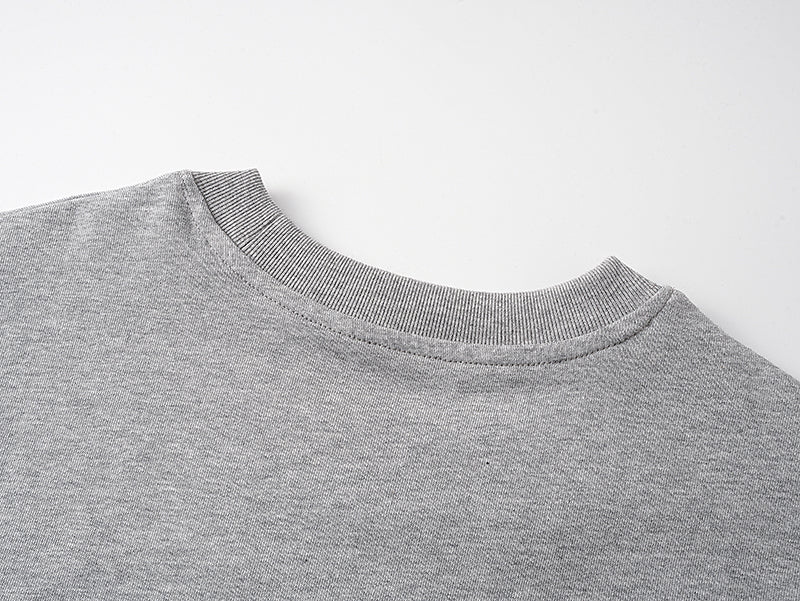 Grey crewneck T-shirt with ribbed neckline