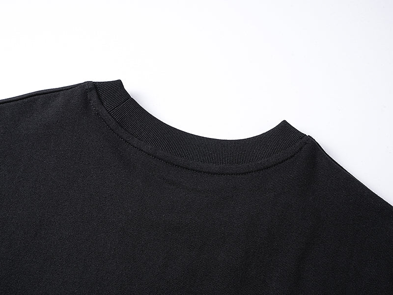 Black crew-neck T-shirt neckline with ribbed collar