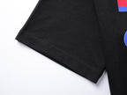 Black short-sleeve T-shirt with visible hem and side seam
