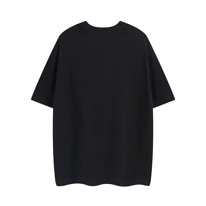 Black short-sleeve T-shirt, back view with crew neckline