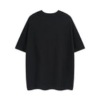 Black short-sleeve T-shirt, back view with crew neckline