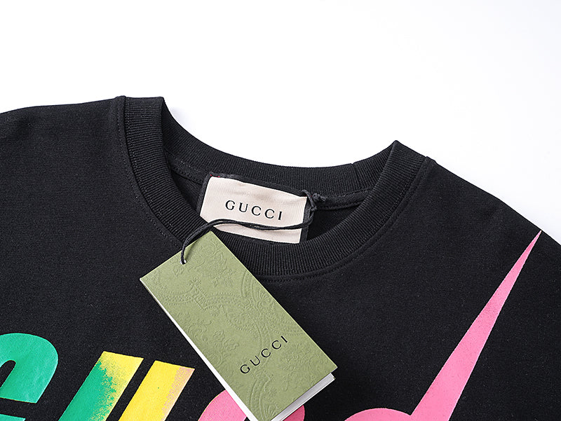 Black Gucci T-shirt neckline with inner tag and ribbed crew neck