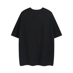 Black short-sleeve T-shirt with crew neck, plain back view