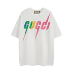 White Gucci T-shirt with multicolor GUCCI lightning logo front