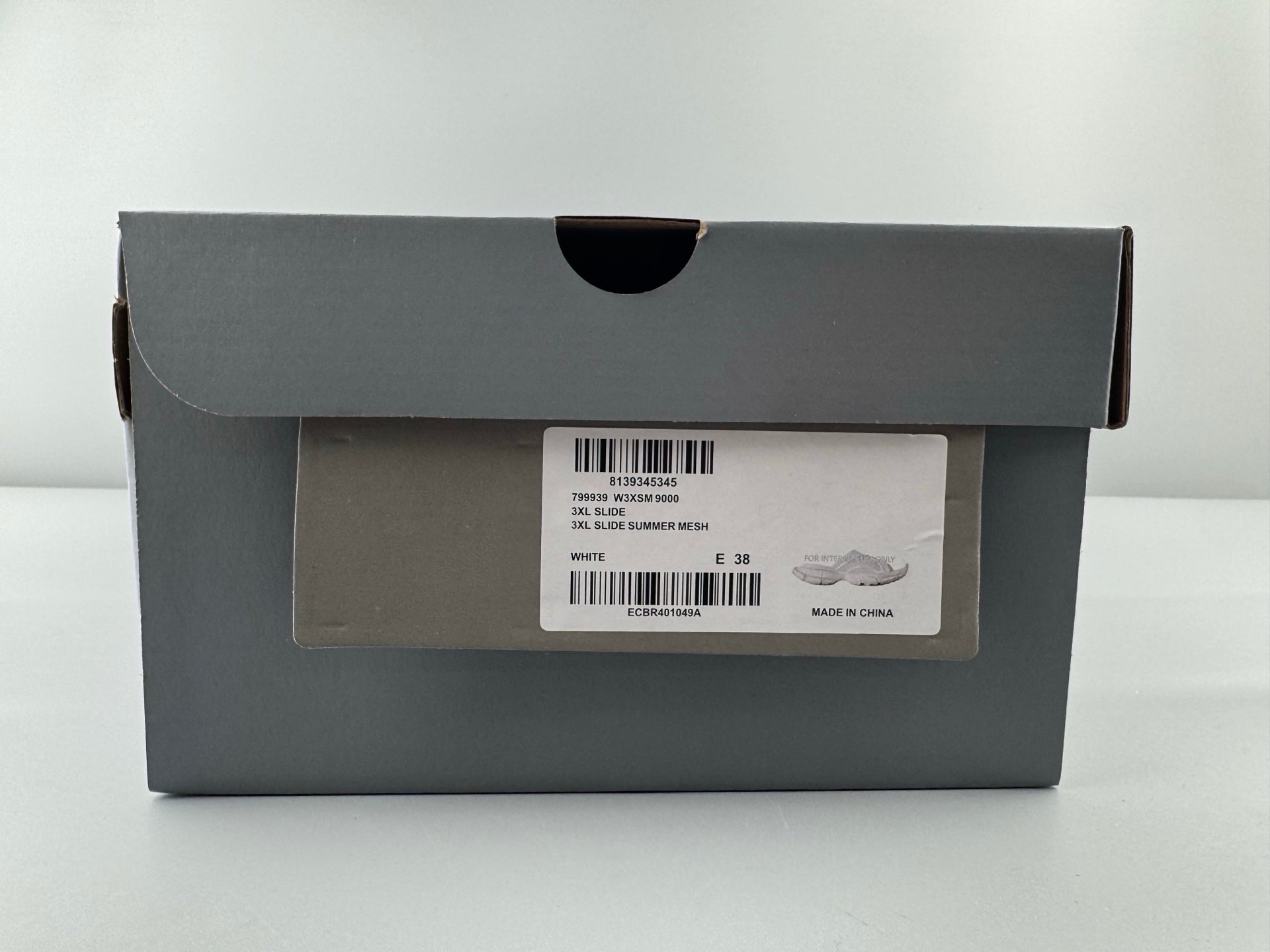 Balenciaga shoebox with barcode label and Made in China marking