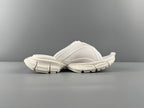 Balenciaga slide sandals, white, curved strap and chunky treaded midsole