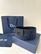 Dior belt in navy logo jacquard with black buckle and stitched strap edge