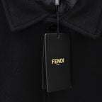 FENDI hang tag on black fabric with FENDI logo and white text