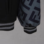 Black long jacket sleeve cuff with striped ribbing and FF logo panel