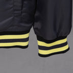 Louis Vuitton long bomber jacket hem and lower sleeves with yellow ribbed stripes
