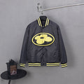 Louis Vuitton long bomber jacket with yellow-striped ribbed collar and cuffs