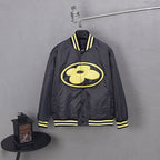 Louis Vuitton long bomber jacket with yellow-striped ribbed collar and cuffs