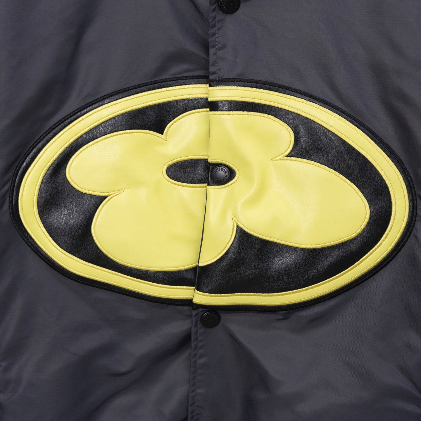 Louis Vuitton long bomber jacket front oval logo patch in yellow and black