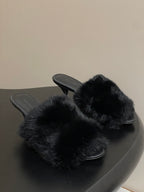 Balenciaga fuzzy slide sandals with black fur and low heel