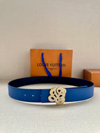 Louis Vuitton belt in blue leather with gold-tone logo buckle