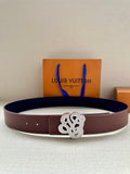 Louis Vuitton belt with dark brown leather strap and silver-tone logo buckle