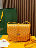 Goyard yellow patterned crossbody bag with top handle and gold-tone clasp