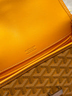 Goyard yellow leather edge with embossed logo and monogram canvas border