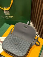 Goyard mini crossbody bag with top front logo plate and patterned body