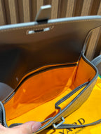 Goyard bag interior view with orange lining and open top flap