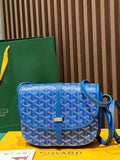 Goyard bag crossbody in blue with patterned monogram flap and blue leather trim