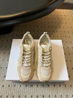 Dior unisex sneakers, cream leather and mesh with gold-tone lace eyelets