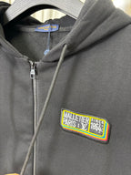 Louis Vuitton long zip-up hoodie, dark gray, front zipper and hood patch logo
