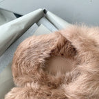 Balenciaga faux-fur slide sandal with light brown plush upper and tan footbed