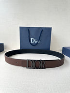 Brown leather belt with Dior metal buckle