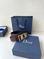 Brown leather belt with gold Dior buckle