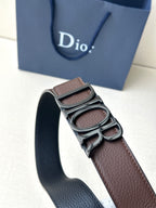 Brown leather belt with metal buckle and Dior engraving
