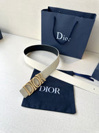 Dior white leather belt with gold-tone Dior logo buckle and smooth strap