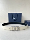 Dior white leather belt with gold-tone Dior logo buckle, adjustable holes