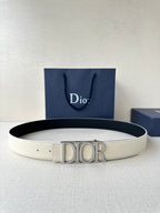 Dior white leather belt with gold-tone Dior logo buckle, adjustable holes