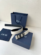 Dior white leather belt with gold-tone Dior buckle and marked adjustment holes