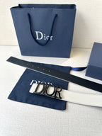 Dior white leather belt with gold-tone Dior buckle and perforated adjustment holes