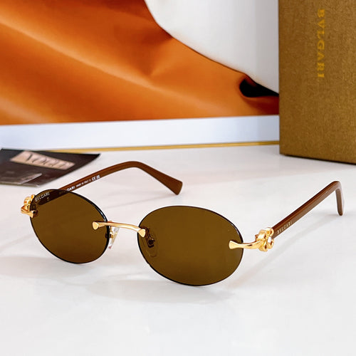 Bvlgari round sunglasses, dark frame, dark lenses, gold-tone hardware