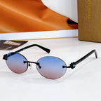 Bvlgari round sunglasses, black frame, blue tinted lenses, gold-tone hardware