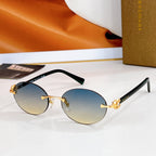 Bvlgari round sunglasses, black frame, blue tinted lenses, gold-tone hardware