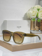 Celine dark olive square sunglasses with tinted lenses