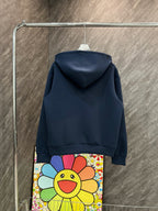 Navy Louis Vuitton zip-up hoodie with hood and gold front zipper