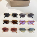 BVLGARI cat-eye sunglasses set showing mixed gold frames and colored tinted lenses