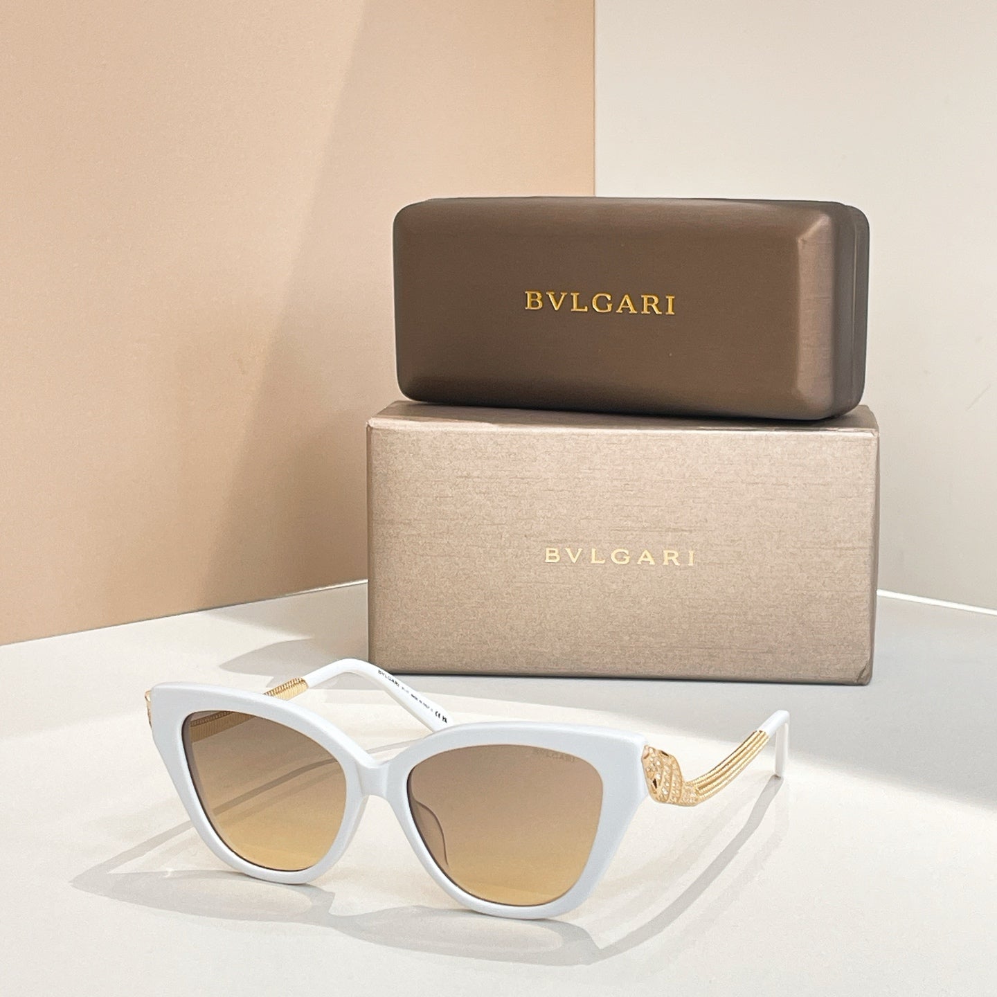 Bvlgari sunglasses with white frame and tan gradient lenses