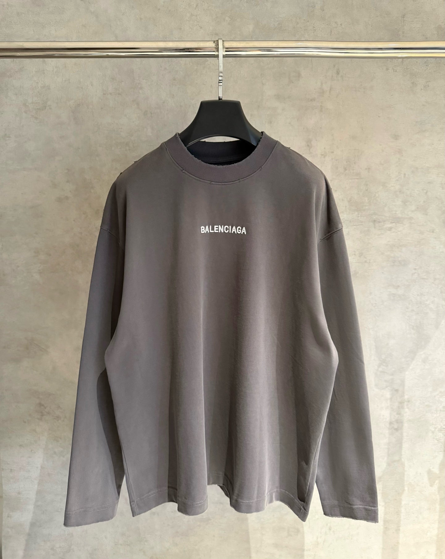 Long-sleeve sweatshirt, dark gray, crew neck, BALENCIAGA logo on chest