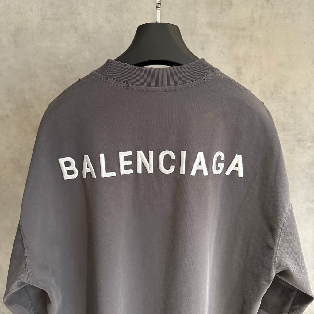 Long-sleeve sweatshirt, dark gray, crew neck, BALENCIAGA logo on upper back