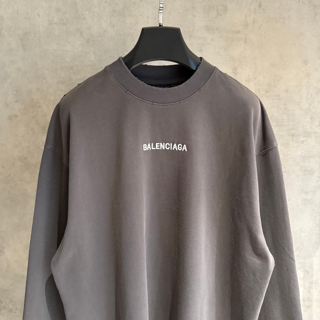 Long-sleeve sweatshirt, dark gray, crew neck, BALENCIAGA logo on chest