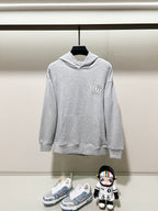 Gucci long-sleeve hoodie, heather gray, pullover with kangaroo pocket and chest logo